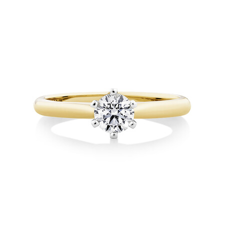 Certified Solitaire Engagement Ring with a 1/2 Carat TW Diamond in 18ct Yellow & White Gold Certified Solitaire Engagement Ring with a 1/2 Carat TW Diamond in 18ct Yellow & White Gold