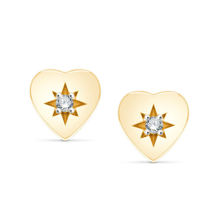 Heart Stud Earrings With Diamonds In 10ct Yellow Gold Heart Stud Earrings With Diamonds In 10ct Yellow Gold
