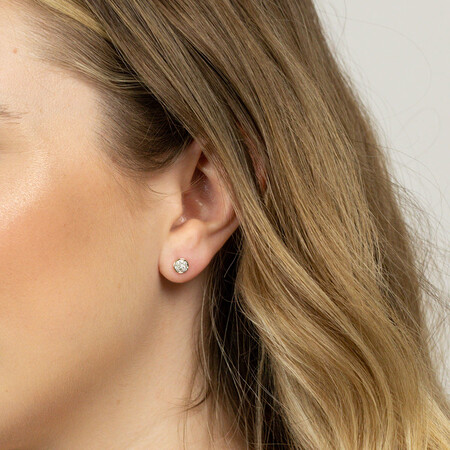 Pave Circle Stud Earrings with 0.14 Carat TW of Diamonds in 10ct Yellow Gold Pave Circle Stud Earrings with 0.14 Carat TW of Diamonds in 10ct Yellow Gold