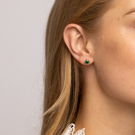 Stud Earrings with Emerald Cubic Zirconia in Sterling Silver Stud Earrings with Emerald Cubic Zirconia in Sterling Silver