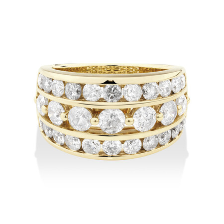 Three Row Ring with 3 Carat TW of Diamond in 10kt Yellow Gold Three Row Ring with 3 Carat TW of Diamond in 10kt Yellow Gold