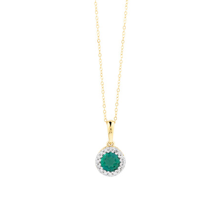 Halo Pendant with Laboratory Created Emerald & Natural Diamonds In 10kt Yellow Gold Halo Pendant with Laboratory Created Emerald & Natural Diamonds In 10kt Yellow Gold