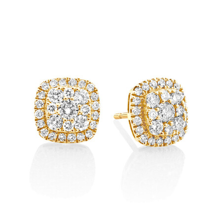 Cluster Stud Earrings with 1 Carat TW of Diamonds in 10ct Yellow Gold Cluster Stud Earrings with 1 Carat TW of Diamonds in 10ct Yellow Gold
