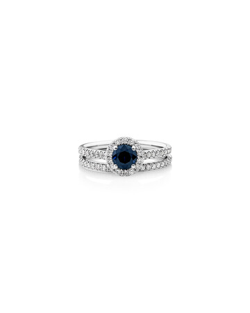 Halo Bridal Set with Sapphire & 0.54 Carat TW of Diamonds in 14kt White Gold Halo Bridal Set with Sapphire & 0.54 Carat TW of Diamonds in 14kt White Gold