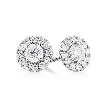 Dainty Halo Earrings with 1.0 Carat TW of Diamonds in 14kt White Gold Dainty Halo Earrings with 1.0 Carat TW of Diamonds in 14kt White Gold