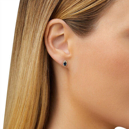 Halo Stud Earrings with Sapphire & 0.12 Carat TW of Diamonds in 10kt Yellow Gold Halo Stud Earrings with Sapphire & 0.12 Carat TW of Diamonds in 10kt Yellow Gold