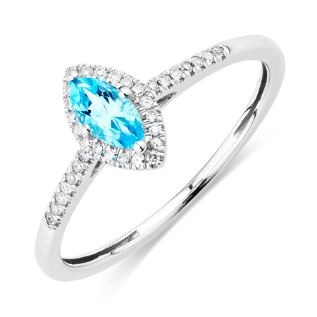 Ring with Blue Topaz & Diamonds in 10ct White Gold Ring with Blue Topaz & Diamonds in 10ct White Gold
