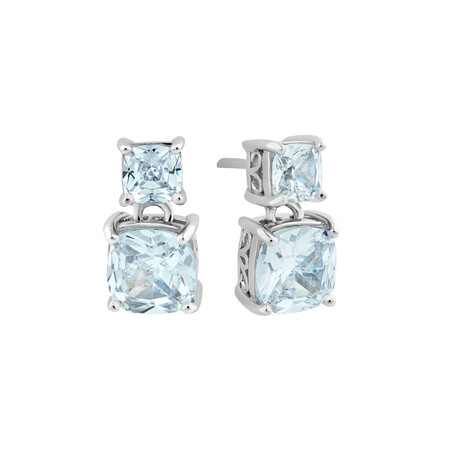 Square Double Studs with Cubic Zirconia in Sterling Silver Square Double Studs with Cubic Zirconia in Sterling Silver