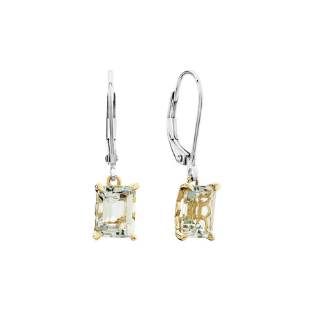 Drop Earring with Natural Green Amethyst in Sterling Silver and 10kt Yellow Gold Drop Earring with Natural Green Amethyst in Sterling Silver and 10kt Yellow Gold