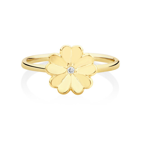 Flower Ring with Diamond in 10ct Yellow Gold Flower Ring with Diamond in 10ct Yellow Gold