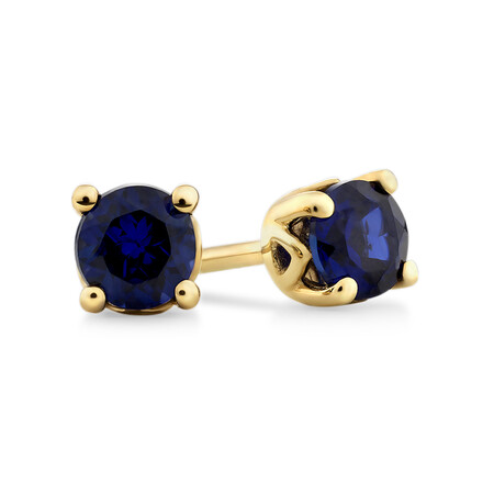 Stud Earrings with Laboratory Created Sapphire in 10kt Yellow Gold Stud Earrings with Laboratory Created Sapphire in 10kt Yellow Gold