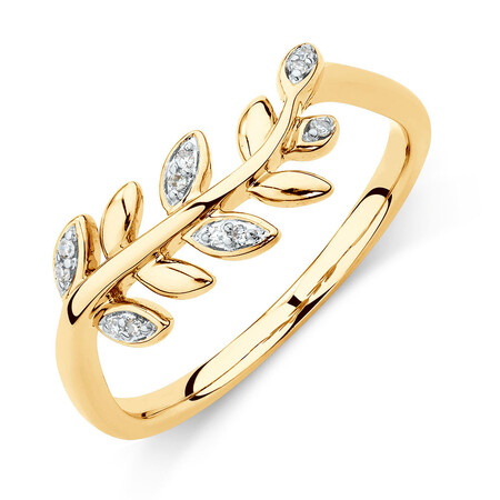 Olive Leaf Ring with Diamonds in 10ct Yellow Gold Olive Leaf Ring with Diamonds in 10ct Yellow Gold