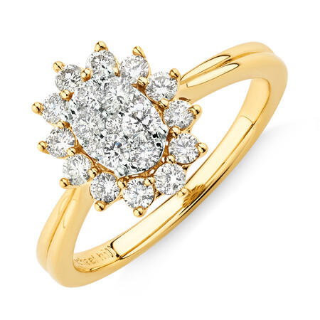 Cluster Ring with 0.62 Carat TW of Diamonds in 14kt Yellow Gold Cluster Ring with 0.62 Carat TW of Diamonds in 14kt Yellow Gold