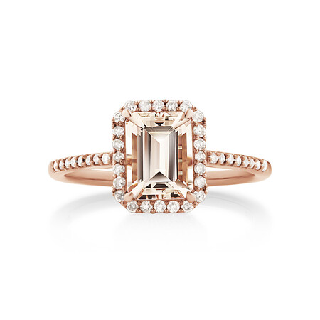 Halo Ring with Morganite & 0.22 Carat TW of Diamonds in 10kt Rose Gold Halo Ring with Morganite & 0.22 Carat TW of Diamonds in 10kt Rose Gold