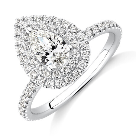 Halo Ring with 0.90 Carat TW of Diamonds in 18kt White Gold Halo Ring with 0.90 Carat TW of Diamonds in 18kt White Gold