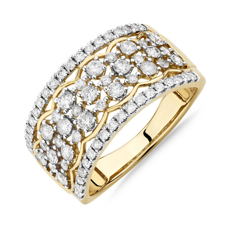 Multi Row Ring with 1 Carat TW of Diamonds in 10ct Yellow Gold Multi Row Ring with 1 Carat TW of Diamonds in 10ct Yellow Gold