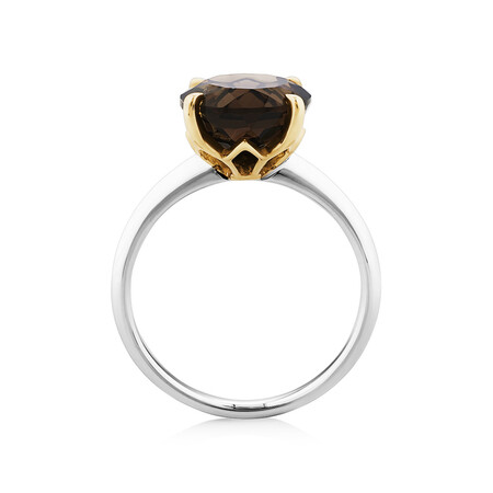 Ring with Smokey Quartz in Sterling Silver & 10kt Yellow Gold Ring with Smokey Quartz in Sterling Silver & 10kt Yellow Gold