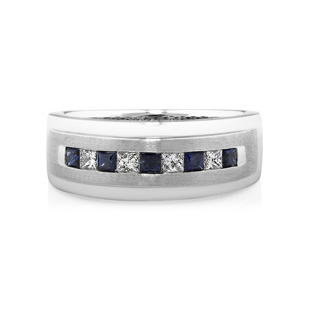 Men's Ring with Sapphire & 0.30 Carat TW of Diamonds in 10kt White Gold Men's Ring with Sapphire & 0.30 Carat TW of Diamonds in 10kt White Gold