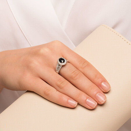 Ring with Sapphire & 1.05 Carat TW of Diamonds in 14ct White Gold Ring with Sapphire & 1.05 Carat TW of Diamonds in 14ct White Gold