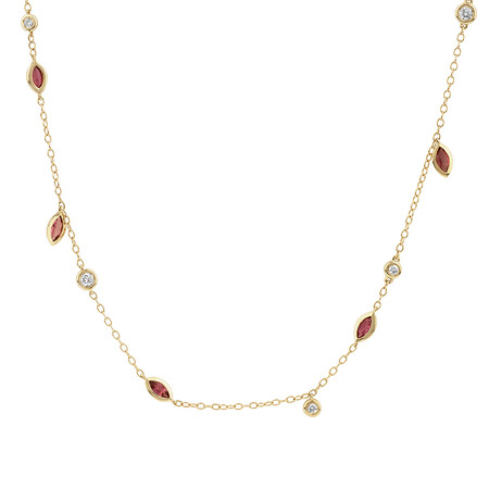 Necklace with Pink Tourmaline & 0.14 Carat TW of Diamonds in 10kt Yellow Gold