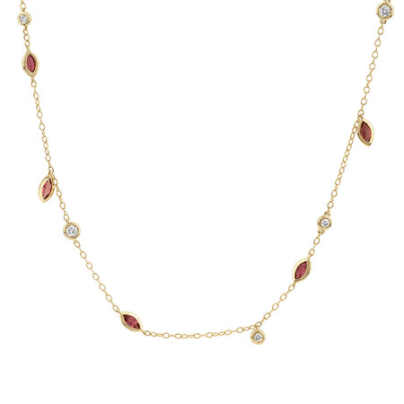 Necklace with Pink Tourmaline & 0.14 Carat TW of Diamonds in 10kt Yellow Gold Necklace with Pink Tourmaline & 0.14 Carat TW of Diamonds in 10kt Yellow Gold