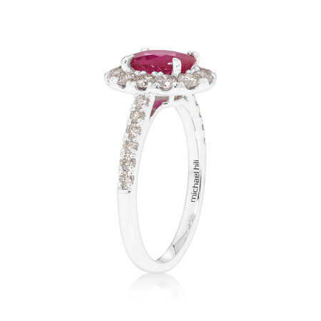 Halo Ring with Ruby & 0.80 Carat TW of Diamonds in 14kt White Gold Halo Ring with Ruby & 0.80 Carat TW of Diamonds in 14kt White Gold