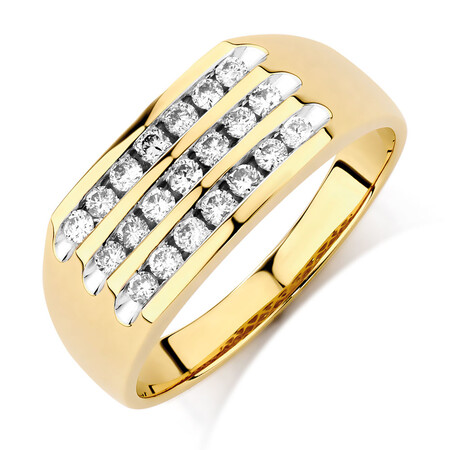 Men's Channel Set Ring in 10kt Yellow Gold With 1/2 Carat TW of Diamonds Men's Channel Set Ring in 10kt Yellow Gold With 1/2 Carat TW of Diamonds