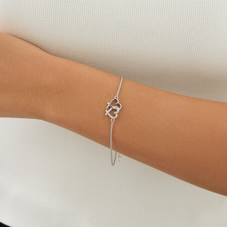 21cm (8.5") Double Heart Bracelet with White Cubic Zirconia in Sterling Silver 21cm (8.5") Double Heart Bracelet with White Cubic Zirconia in Sterling Silver