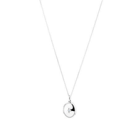 Mini Oval Locket Pendant with Cubic Zirconia in Sterling Silver Mini Oval Locket Pendant with Cubic Zirconia in Sterling Silver