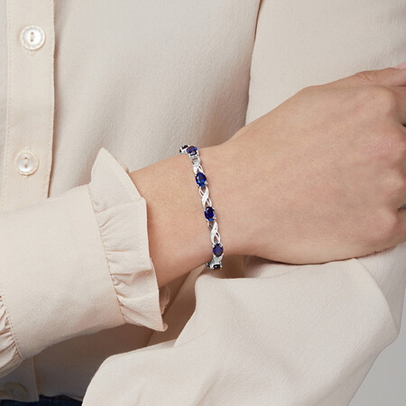 Bracelet with Laboratory Created Sapphires & Natural Diamonds in Sterling Silver Bracelet with Laboratory Created Sapphires & Natural Diamonds in Sterling Silver