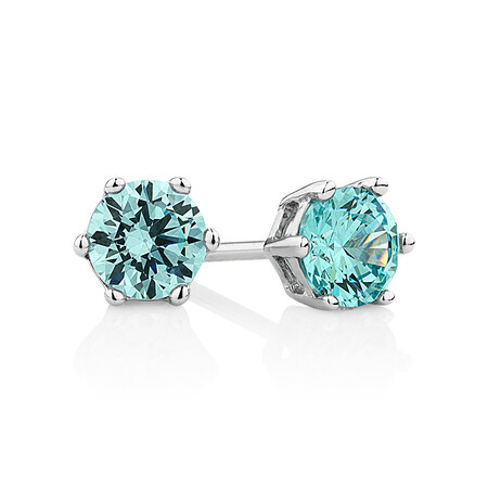 Stud Earrings with Aqua Cubic Zirconia in Sterling Silver Stud Earrings with Aqua Cubic Zirconia in Sterling Silver