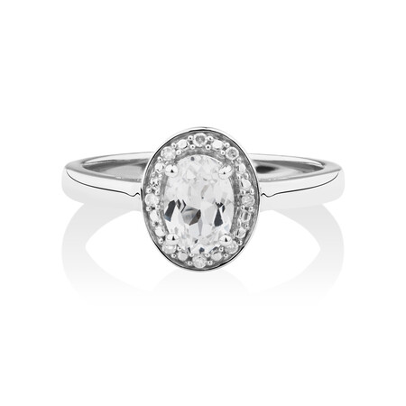 Halo Ring with Created White Sapphire & Diamonds in Sterling Silver Halo Ring with Created White Sapphire & Diamonds in Sterling Silver