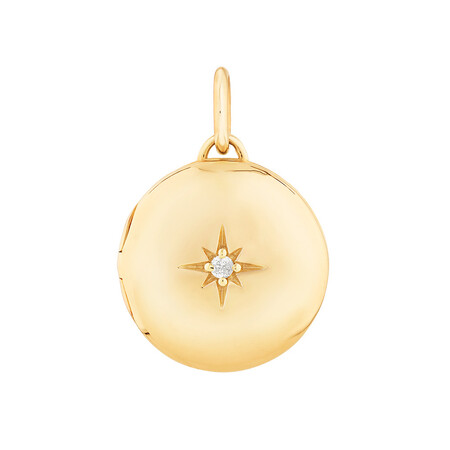 Round Locket with Diamond in 10kt Yellow Gold