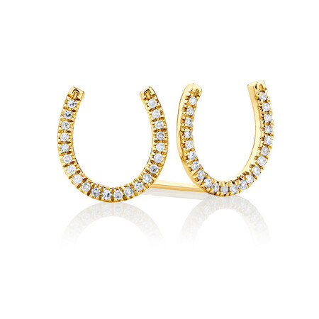 Horseshoe Stud Earrings With Diamonds In 10ct Yellow Gold