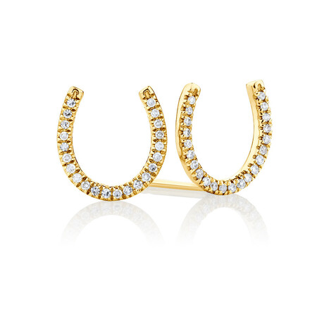 Horseshoe Stud Earrings With Diamonds In 10ct Yellow Gold Horseshoe Stud Earrings With Diamonds In 10ct Yellow Gold
