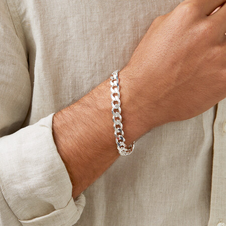 21cm (8.5") 3mm-3.5mm Width Men's Curb Bracelet in Sterling Silver 21cm (8.5") 3mm-3.5mm Width Men's Curb Bracelet in Sterling Silver