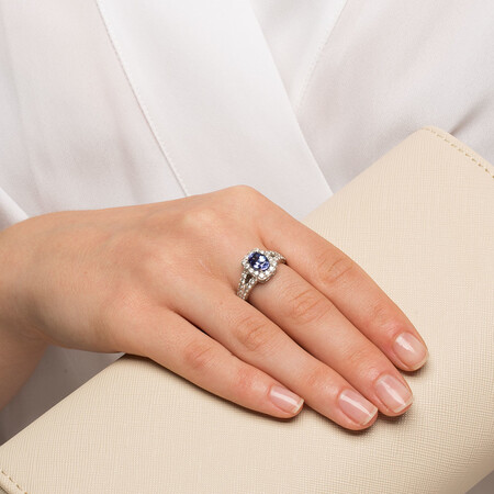 Ring with Tanzanite & 1 Carat TW of Diamonds in 14ct White Gold Ring with Tanzanite & 1 Carat TW of Diamonds in 14ct White Gold