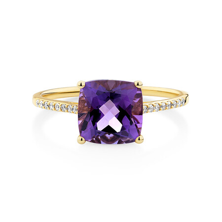 Ring with Amethyst & Diamonds in 10ct Yellow Gold Ring with Amethyst & Diamonds in 10ct Yellow Gold