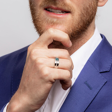 Men's Ring with 1/4 Carat TW of White & Enhanced Blue Diamonds in 10ct White Gold Men's Ring with 1/4 Carat TW of White & Enhanced Blue Diamonds in 10ct White Gold