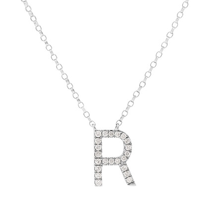 R Initial Necklace with 0.10 Carat TW of Diamonds in 10kt White Gold R Initial Necklace with 0.10 Carat TW of Diamonds in 10kt White Gold