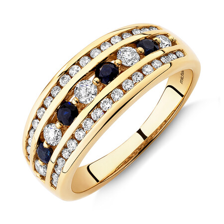 Ring with Sapphire & 0.50 Carat TW of Diamonds in 14kt Yellow Gold Ring with Sapphire & 0.50 Carat TW of Diamonds in 14kt Yellow Gold