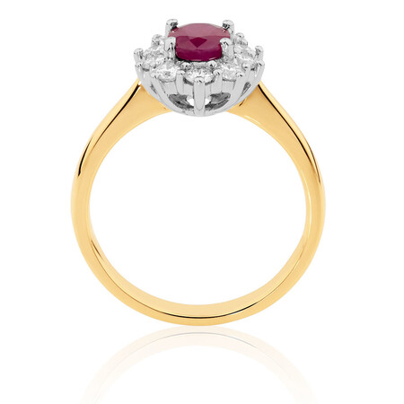 Ring with Ruby & 1/2 Carat TW of Diamonds in 18ct Yellow & White Gold Ring with Ruby & 1/2 Carat TW of Diamonds in 18ct Yellow & White Gold