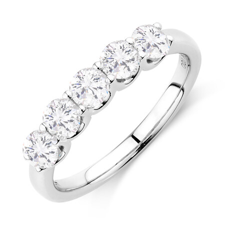 Five Stone Ring with 1 Carat TW of Diamonds in 10ct White Gold Five Stone Ring with 1 Carat TW of Diamonds in 10ct White Gold