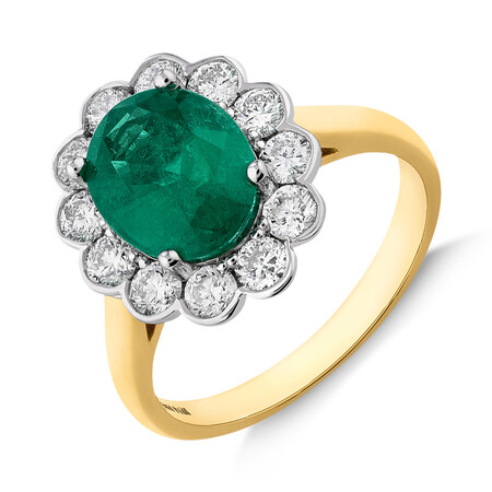 Ring with Emerald & 0.96 Carat TW of Diamonds in 18kt Yellow & White Gold Ring with Emerald & 0.96 Carat TW of Diamonds in 18kt Yellow & White Gold