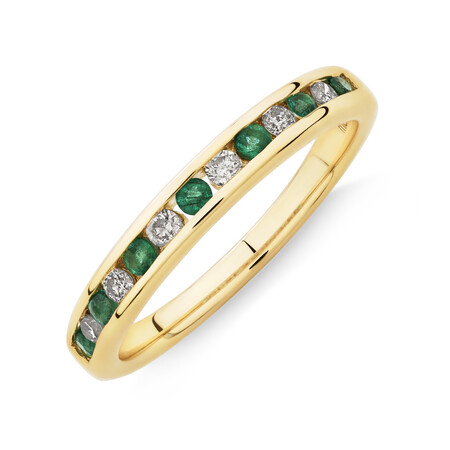 Ring with Emerald & 0.15 Carat TW of Diamonds in 10kt Yellow Gold Ring with Emerald & 0.15 Carat TW of Diamonds in 10kt Yellow Gold