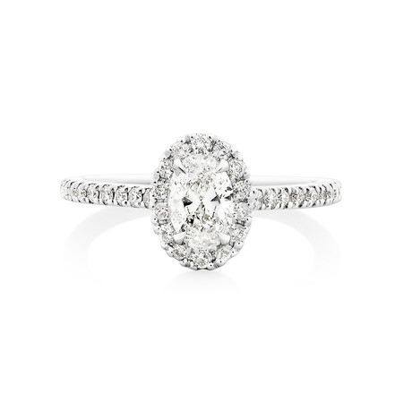 Halo Oval Engagement Ring with 0.92 Carat TW of Diamonds in 14kt White Gold Halo Oval Engagement Ring with 0.92 Carat TW of Diamonds in 14kt White Gold