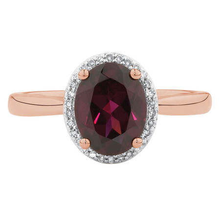 Ring with Rhodolite Garnet & Diamonds in 10ct Rose Gold Ring with Rhodolite Garnet & Diamonds in 10ct Rose Gold