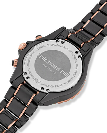 Chronograph Watch with 0.50 Carat TW of Diamonds in Black Ceramic & Rose Tone Stainless Steel Chronograph Watch with 0.50 Carat TW of Diamonds in Black Ceramic & Rose Tone Stainless Steel
