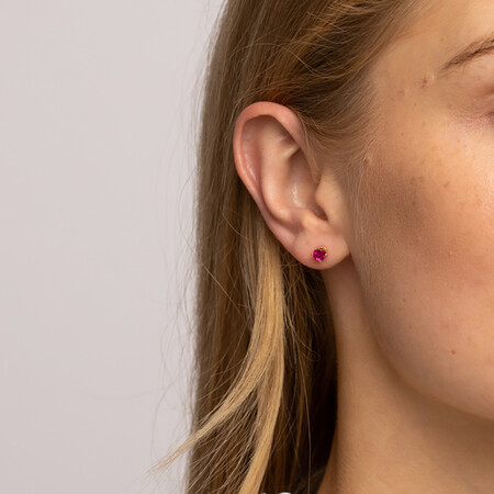 Stud Earrings with Laboratory Created Ruby in 10kt Yellow Gold Stud Earrings with Laboratory Created Ruby in 10kt Yellow Gold