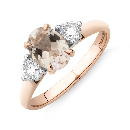 Ring with Morganite & 0.40 Carat TW of Diamonds in 10ct Rose Gold Ring with Morganite & 0.40 Carat TW of Diamonds in 10ct Rose Gold